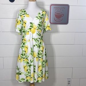 LOFT empire waist V neck lemon print summer dress